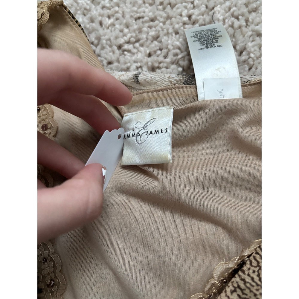 Vintage Floral Lace Mesh Top Emma James V Neck Neutral Brown Fairycore Blouse XL - Picture 2 of 3